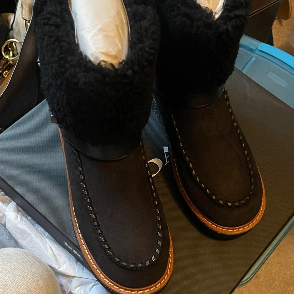 Coach Black Shearling Cuff Ankle Boot - Picture 7 of 10